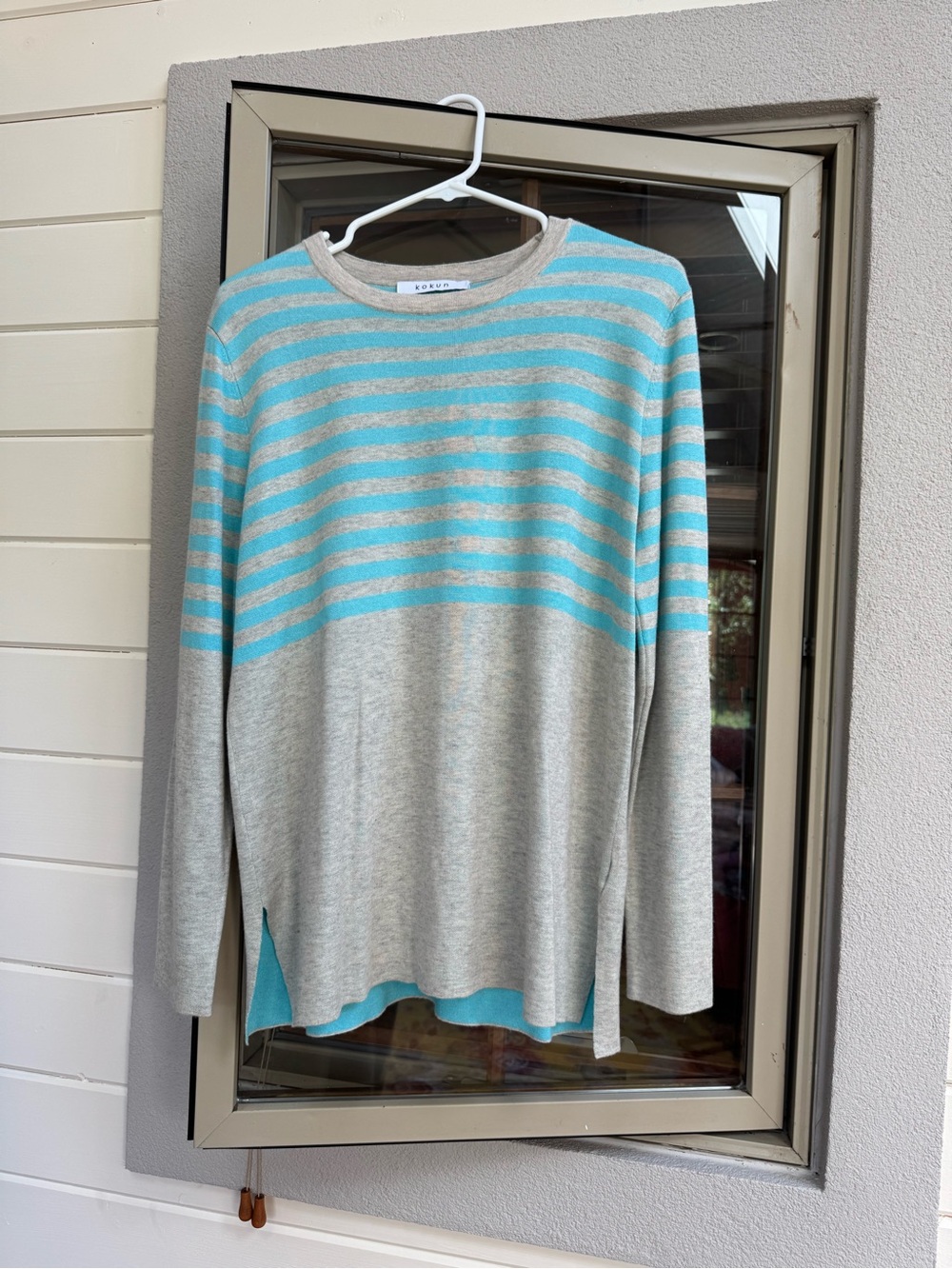 Women's Striped Scoopneck Sweater in Light Blue and Gray